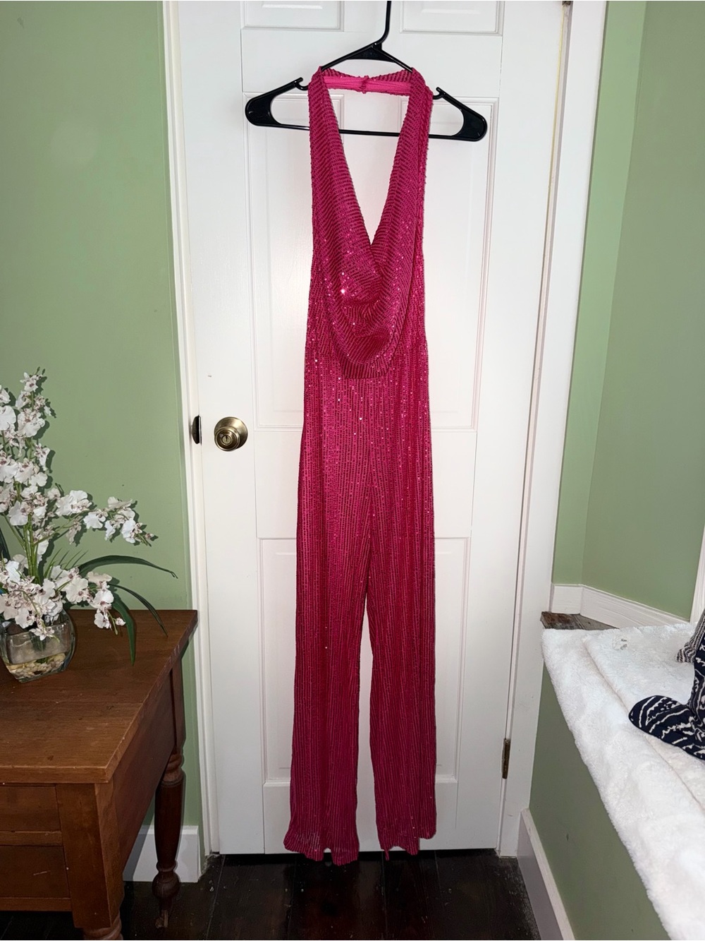 Amazon Sequin Halter Jumpsuit - Fuchsia Pink